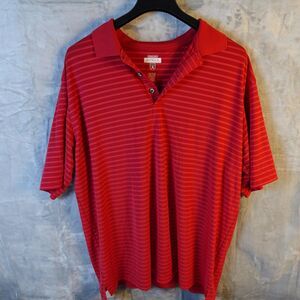 Antigua Golf Polo Shirt Mens XL Red Striped Desert Dry Performance Stretch Logo
